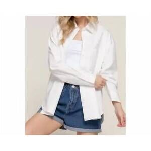 NEW ACTIVE BASIC long sleeve loose fit brushed twill shirt in white